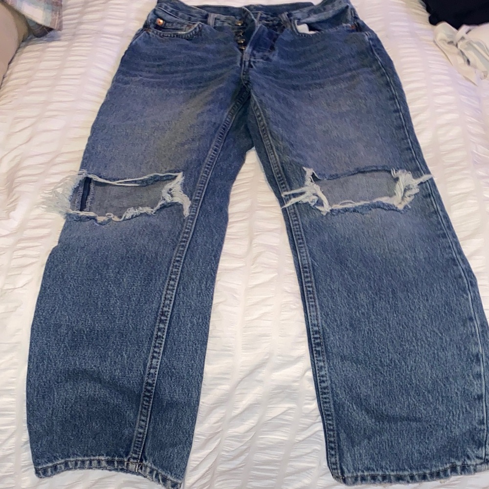 Topshop Blue Distressed Flare Jeans